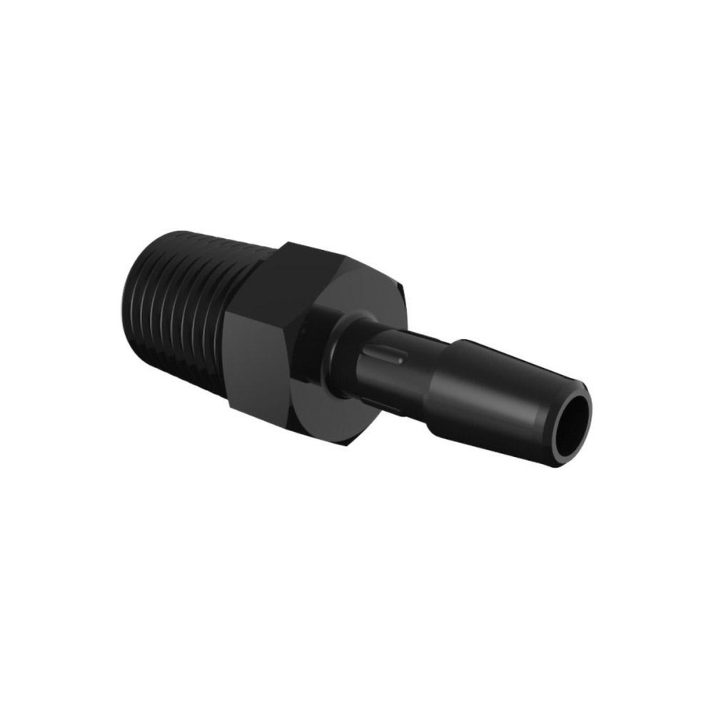 Made in USA Barbed Tube Adapter: Single Barb, 1/4" Barb, 1/4" NPT - A4-4BN