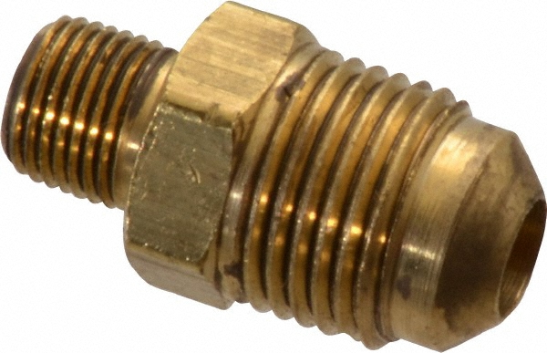Parker Brass Flared Tube Male Connector: 5/16" OD, 1/8-27 Thread, 45 deg Flared Angle - 48F-5-2