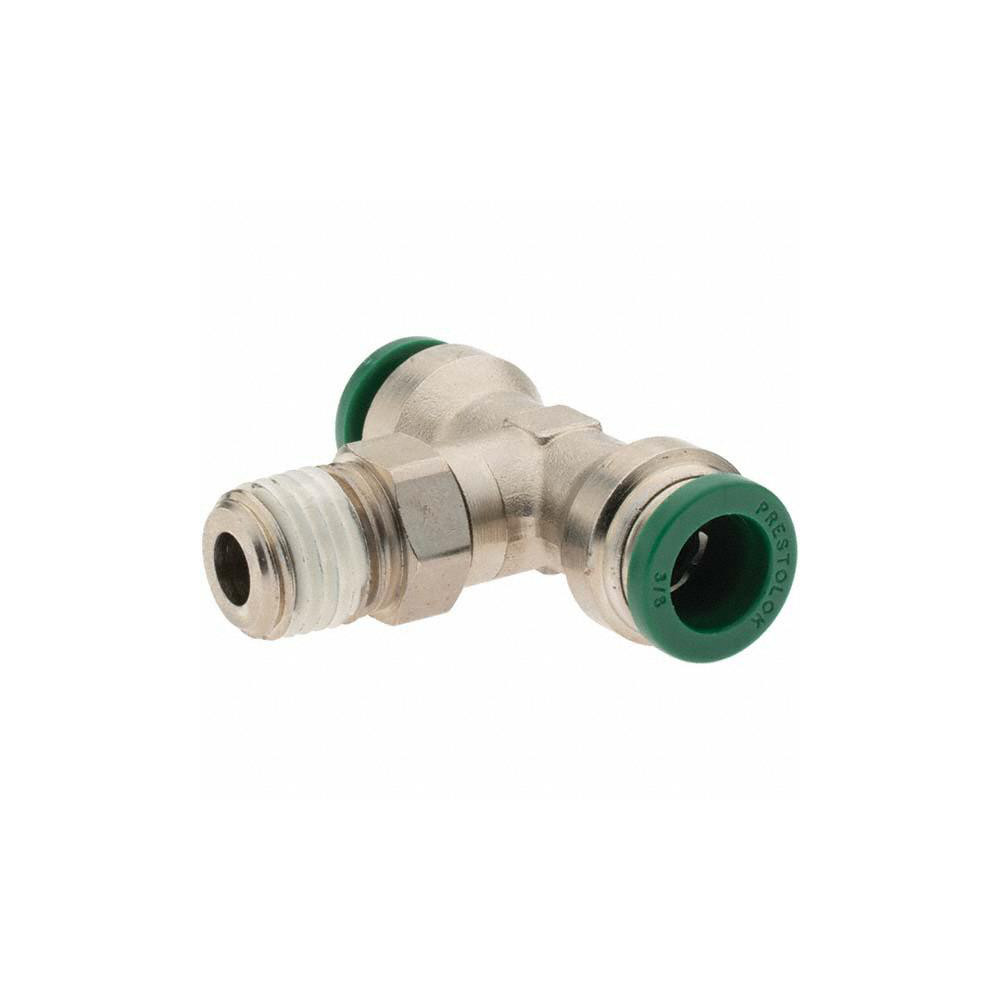 Parker Push-to-Connect Tube x MNPT x Tube x Male Fitting: Swivel Branch Tee, NPTF, 3/8" OD - 12558