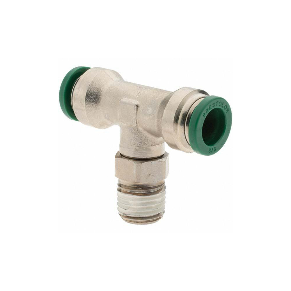 Parker Push-to-Connect Tube x MNPT x Tube x Male Fitting: Swivel Branch Tee, NPTF, 3/8" OD - 12558