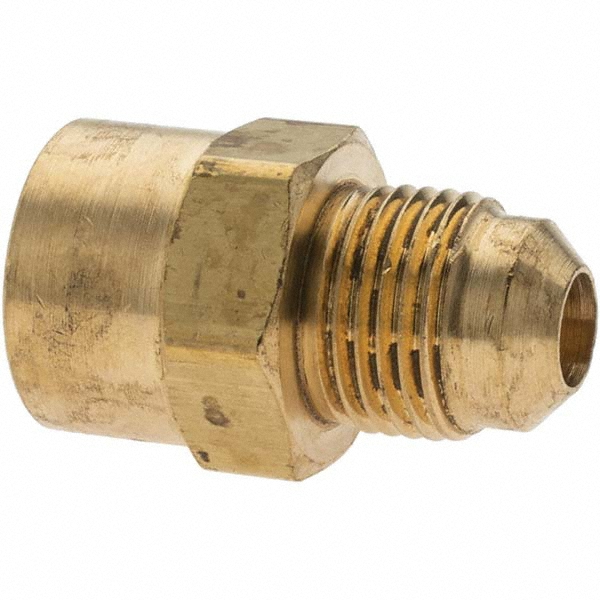 Parker Brass Flared Tube Connector: 1/4" OD, 1/4-18 Thread, 45 deg Flared Angle - 664FHD-4-4
