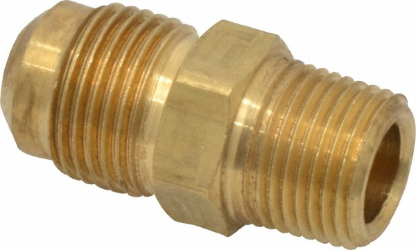 Parker Brass Flared Tube Connector: 1/4" OD, 1/4-18 Thread, 45 deg Flared Angle - 664FHD-4-4