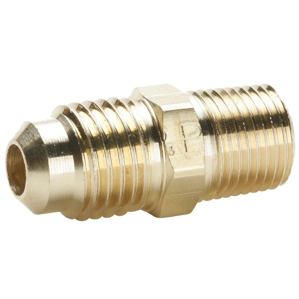 Parker Brass Flared Tube Connector: 1/4" OD, 1/4-18 Thread, 45 deg Flared Angle - 664FHD-4-4