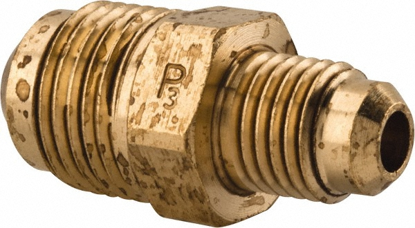 Parker Brass Flared Tube Connector: 1/4" OD, 1/4-18 Thread, 45 deg Flared Angle - 664FHD-4-4