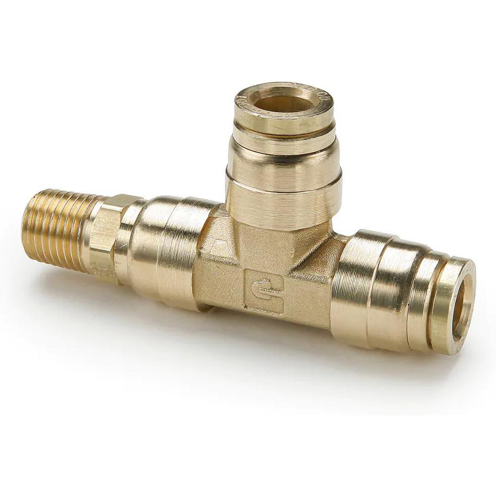Parker Push-to-Connect Tube x MNPT x Tube x Male Fitting: Run Tee, NPTF, 1/4" OD - XW171PLP-4-2
