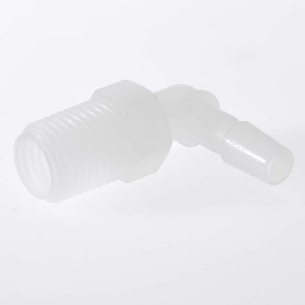Made in USA Barbed Tube Elbow: Single Barb, 1/4" Barb, 1/4" NPT - L4-4NK7