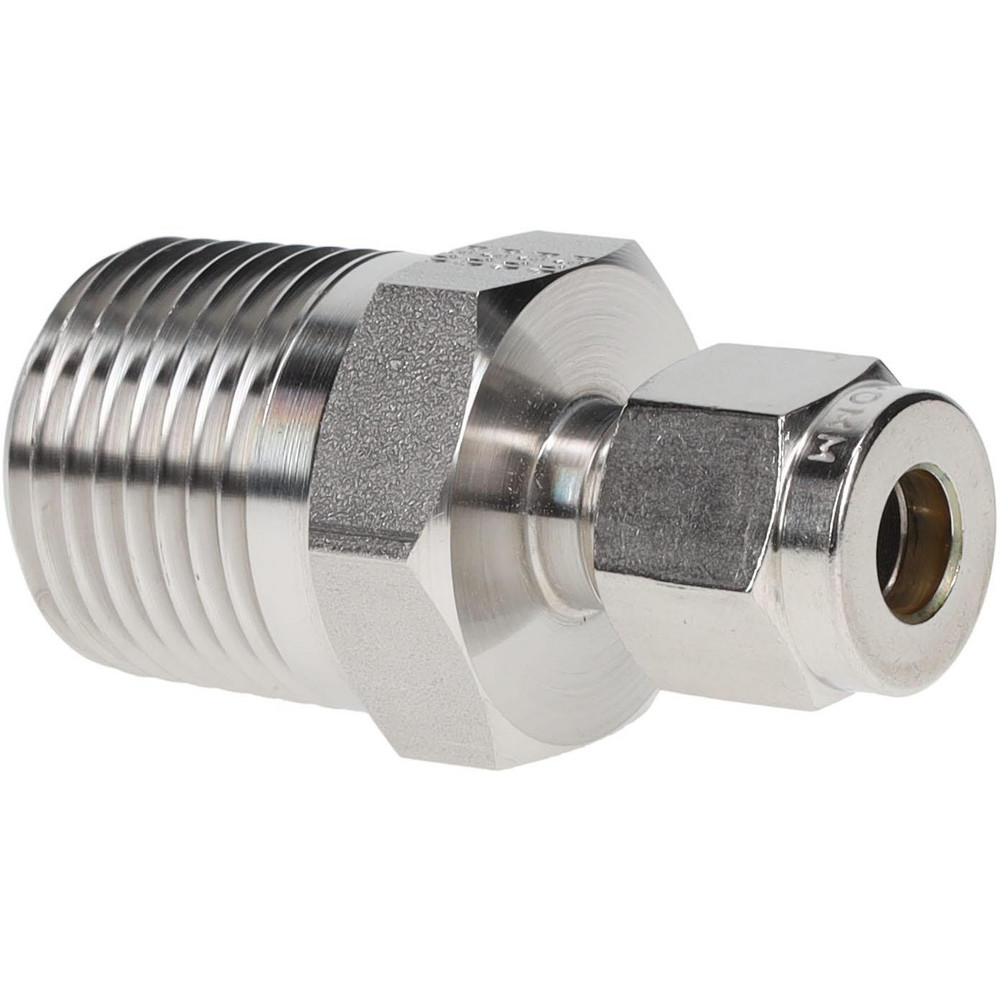 Parker Compression Tube Connector: 1/4-18, 3/16" Tube OD, Compression x MNPT - 3MSC4N-316