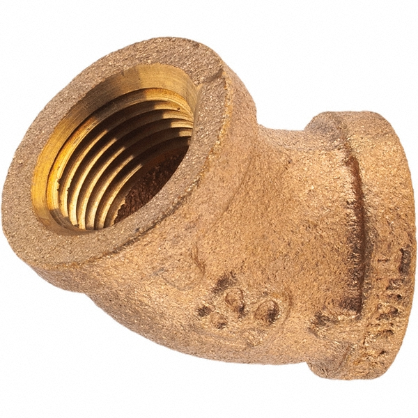 Merit Brass Brass Pipe 45 ° Elbow: 3/8" Fitting, Threaded, FNPT x FNPT, Class 125 - X102-06