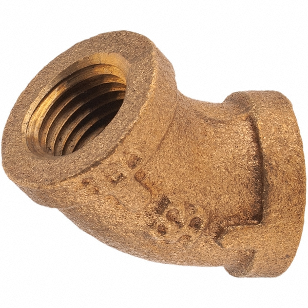 Merit Brass Brass Pipe 45 ° Elbow: 3/8" Fitting, Threaded, FNPT x FNPT, Class 125 - X102-06
