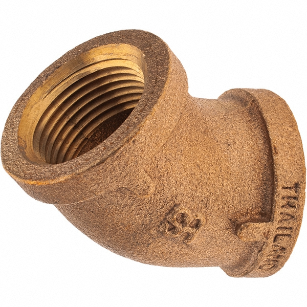 Merit Brass Brass Pipe 45 ° Elbow: 3/8" Fitting, Threaded, FNPT x FNPT, Class 125 - X102-06