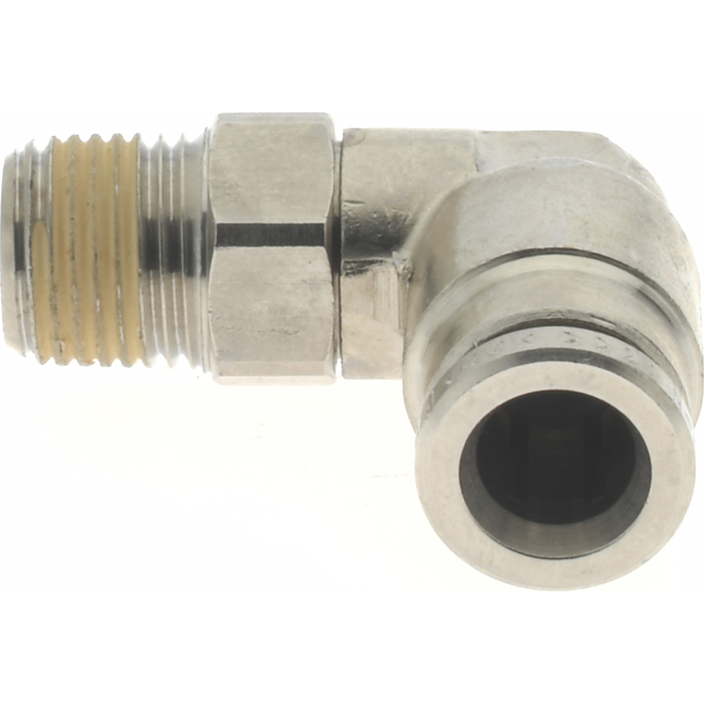 Norgren Push-to-Connect Tube x Male x Tube x Male BSPT Fitting: 90 deg Swivel Elbow Adapter, BSPT, 10.00 mm OD - 101471028