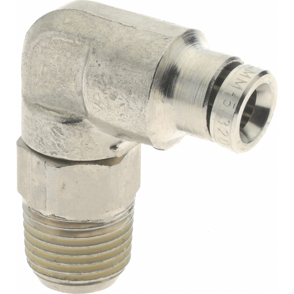 Norgren Push-to-Connect Tube x Male x Tube x Male BSPT Fitting: 90 deg Swivel Elbow Adapter, BSPT, 10.00 mm OD - 101471028