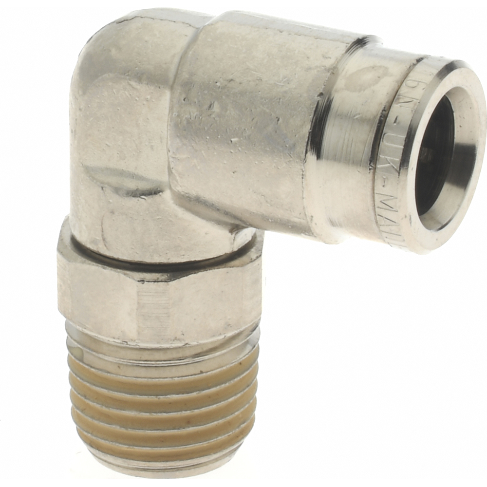 Norgren Push-to-Connect Tube x Male x Tube x Male BSPT Fitting: 90 deg Swivel Elbow Adapter, BSPT, 10.00 mm OD - 101471028