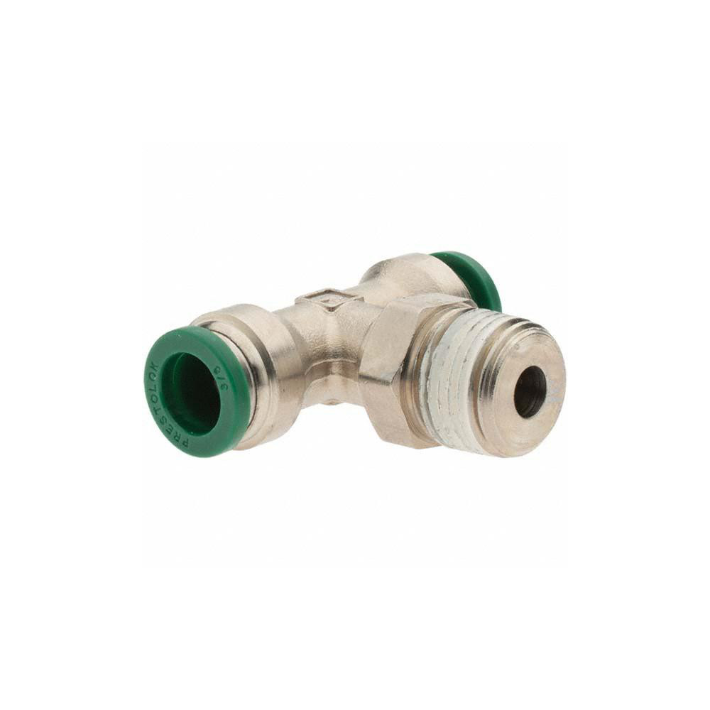 Parker Push-to-Connect Tube x MNPT x Tube x Male Fitting: Swivel Branch Tee, NPTF, 3/8" OD - -12558-1