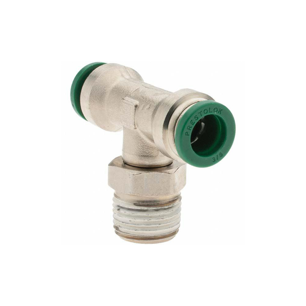 Parker Push-to-Connect Tube x MNPT x Tube x Male Fitting: Swivel Branch Tee, NPTF, 3/8" OD - -12558-1