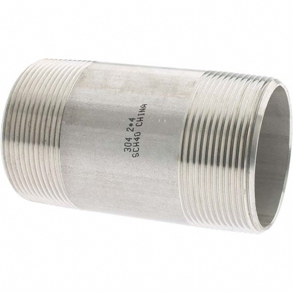 Merit Brass Stainless Steel Pipe Nipple: 2" Pipe, Grade 316 & 316L - 6032-001