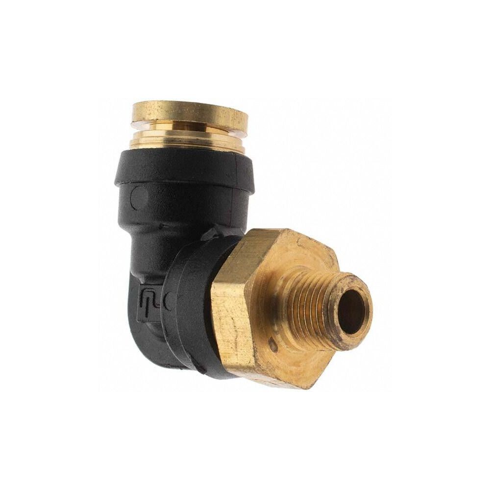 Parker Push-to-Connect Tube x MNPT x Tube x Male Fitting: 90 deg Swivel Elbow, 3/8" OD - PF-00056