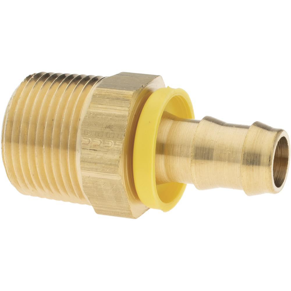 Parker Barbed Push-On Hose Male Connector: 3/8-18 Male NPTF, Brass, 1/2" Barb - 30182-6-8B