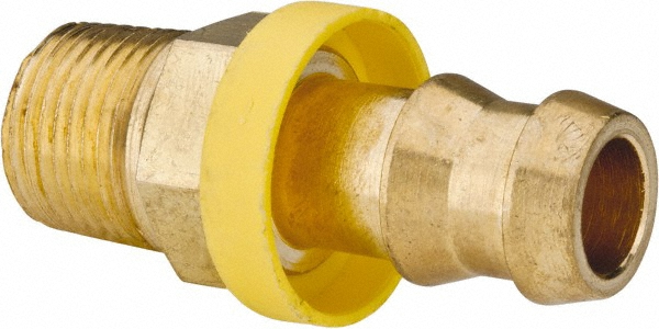 Parker Barbed Push-On Hose Male Connector: 3/8-18 Male NPTF, Brass, 1/2" Barb - 30182-6-8B
