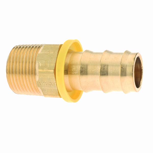 Parker Barbed Push-On Hose Male Connector: 3/8-18 Male NPTF, Brass, 1/2" Barb - 30182-6-8B