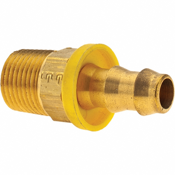 Parker Barbed Push-On Hose Male Connector: 3/8-18 Male NPTF, Brass, 1/2" Barb - 30182-6-8B
