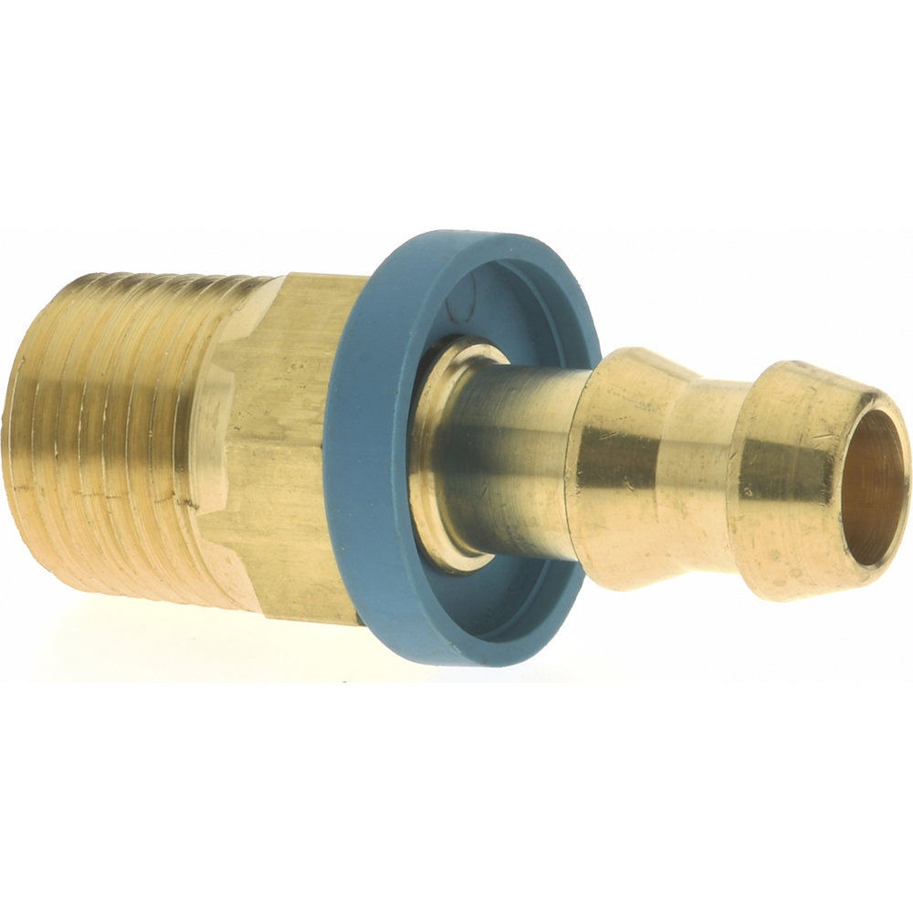 Parker Barbed Push-On Hose Male Connector: 3/8-18 Male NPTF, Brass, 1/2" Barb - 30182-6-8B