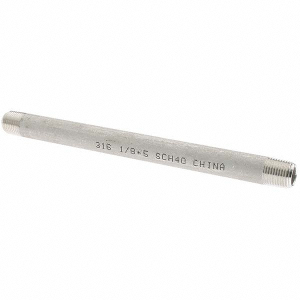 Merit Brass Stainless Steel Pipe Nipple: 1/8" Pipe, Grade 316 & 316L - 6002-500