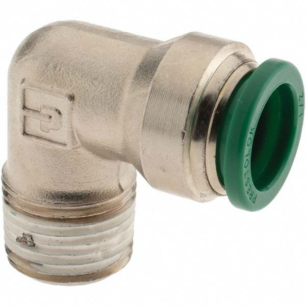 Parker Push-to-Connect Tube x MNPT x Tube x Male Fitting: 90 deg Elbow, NPTF, 1/2" OD - KP82640