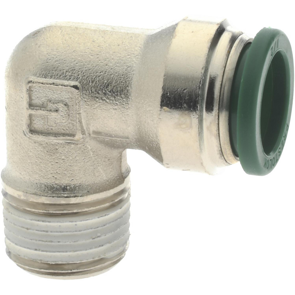 Parker Push-to-Connect Tube x MNPT x Tube x Male Fitting: 90 deg Elbow, NPTF, 1/2" OD - KP82640