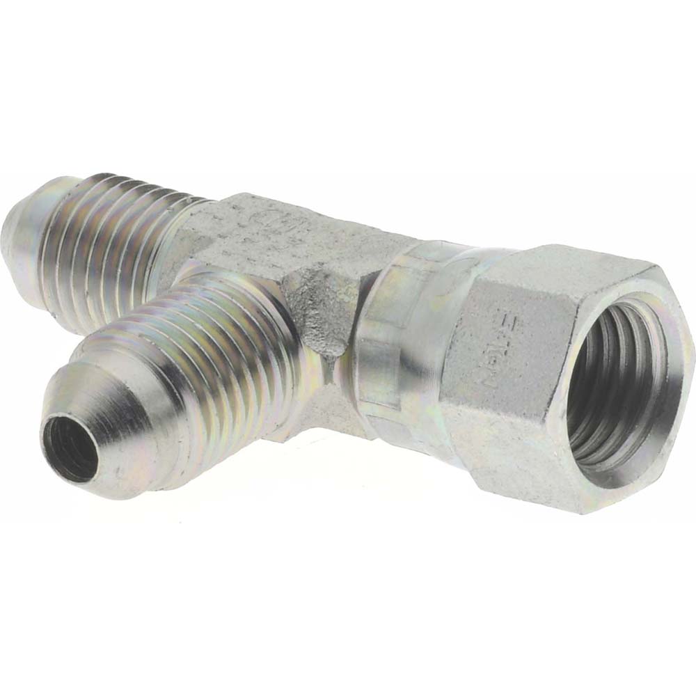 Eaton Steel Flared Tube Swivel Nut Run Tee: 1/4" OD, 7/16-20 Thread, 37 deg Flared Angle - 203102-4-4S