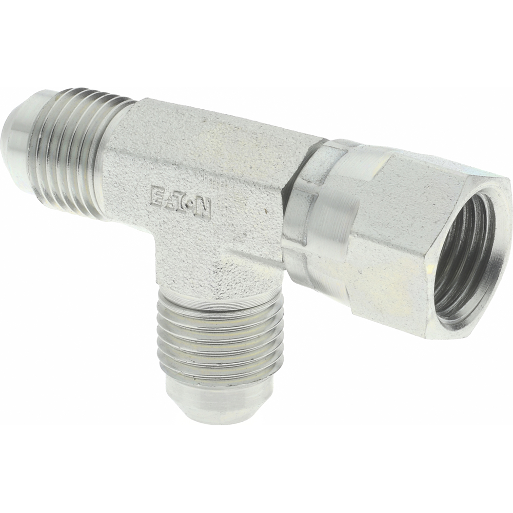 Eaton Steel Flared Tube Swivel Nut Run Tee: 1/4" OD, 7/16-20 Thread, 37 deg Flared Angle - 203102-4-4S