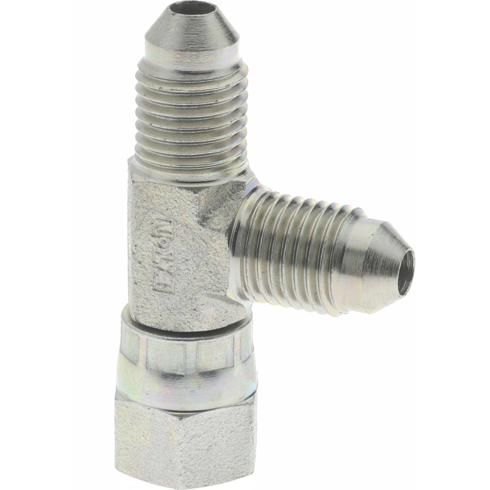 Eaton Steel Flared Tube Swivel Nut Run Tee: 1/4" OD, 7/16-20 Thread, 37 deg Flared Angle - 203102-4-4S