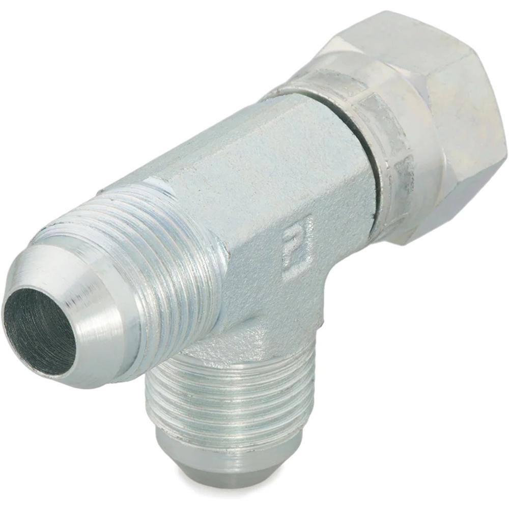 Eaton Steel Flared Tube Swivel Nut Run Tee: 1/4" OD, 7/16-20 Thread, 37 deg Flared Angle - 203102-4-4S