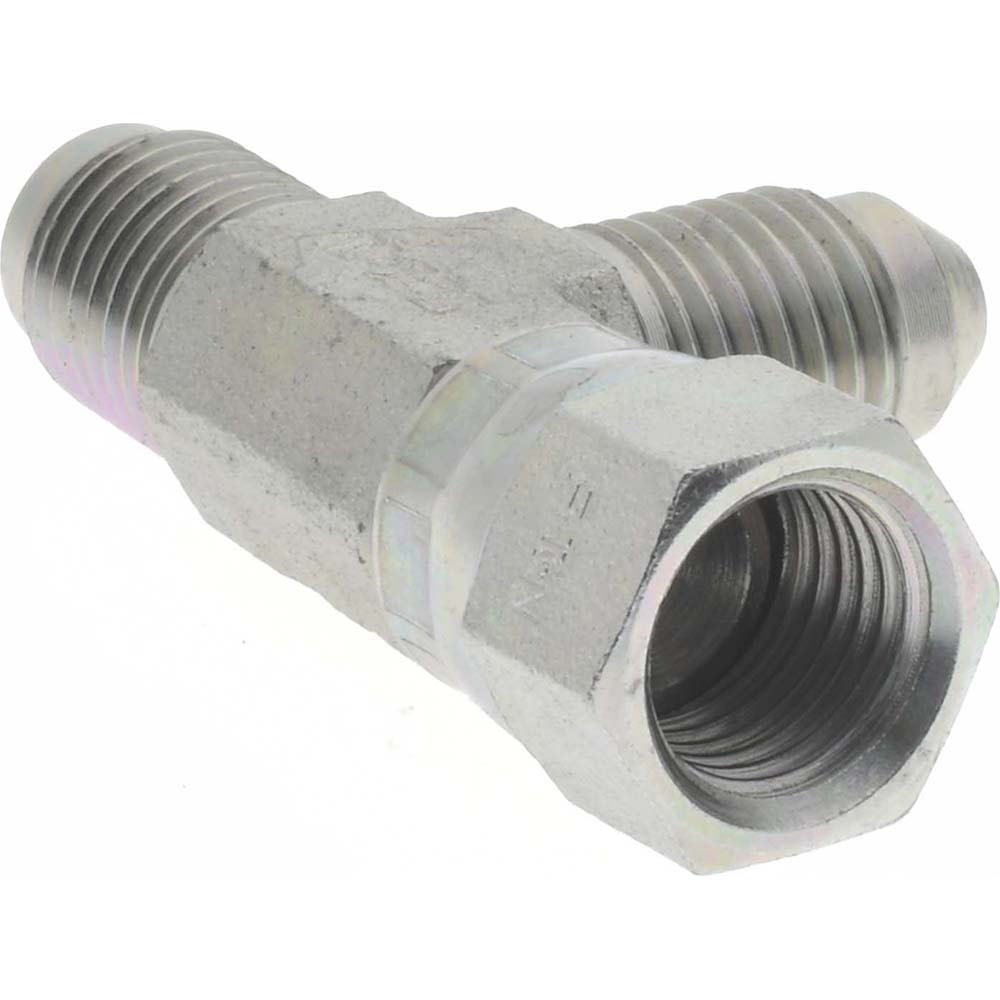 Eaton Steel Flared Tube Swivel Nut Run Tee: 1/4" OD, 7/16-20 Thread, 37 deg Flared Angle - 203102-4-4S