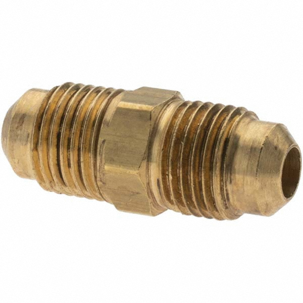 Parker Brass Flared Tube Union: 5/16" OD, 1/2-20 Thread, 45 deg Flared Angle - -11012-3