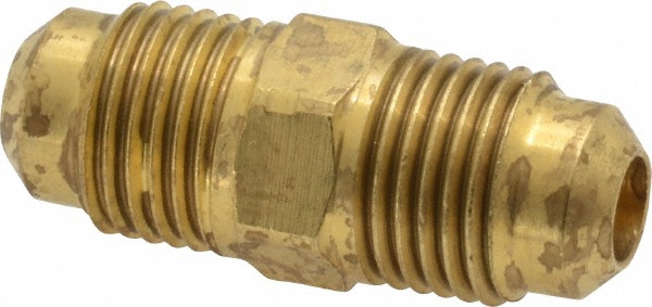 Parker Brass Flared Tube Union: 5/16" OD, 1/2-20 Thread, 45 deg Flared Angle - -11012-3