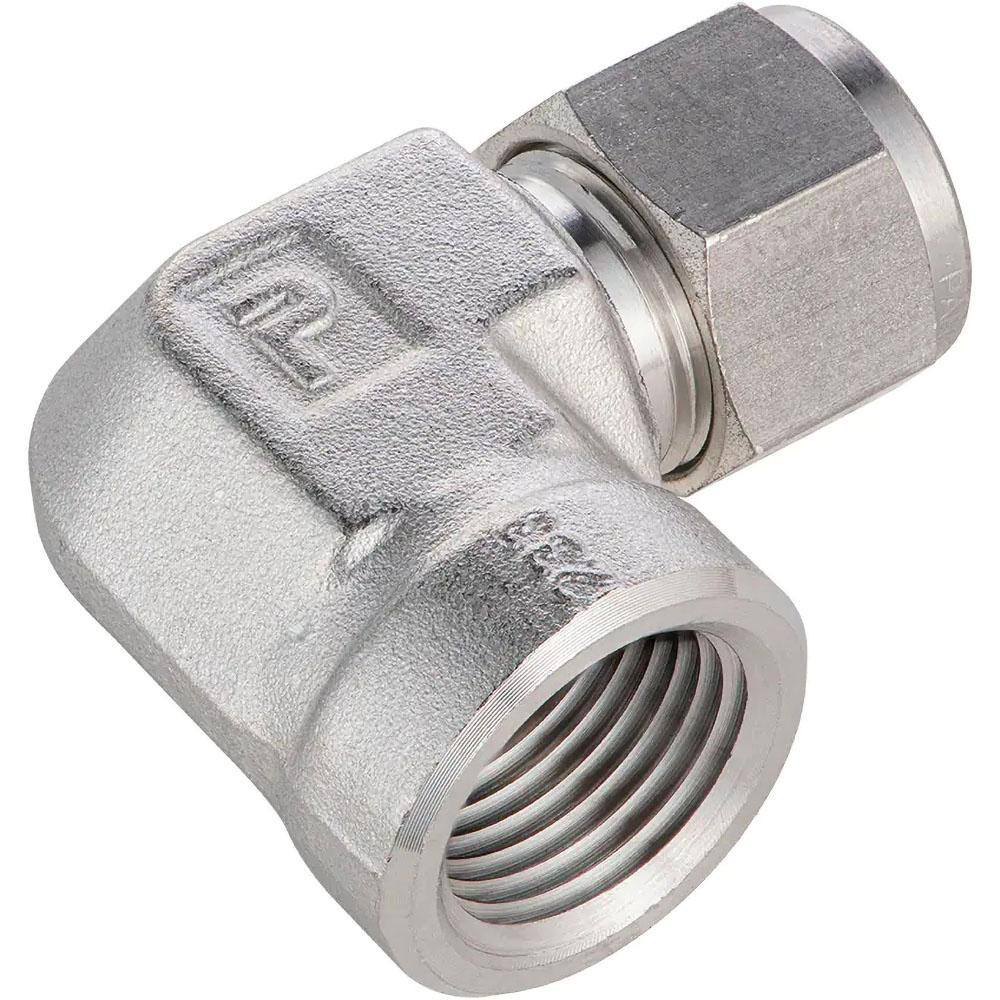 Parker Compression Tube Female Elbow: 3/8-18, 3/8" Tube OD, Compression x FNPT - 6FEL6N-316