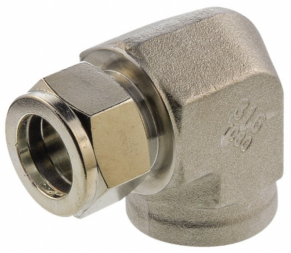 Parker Compression Tube Female Elbow: 3/8-18, 3/8" Tube OD, Compression x FNPT - 6FEL6N-316