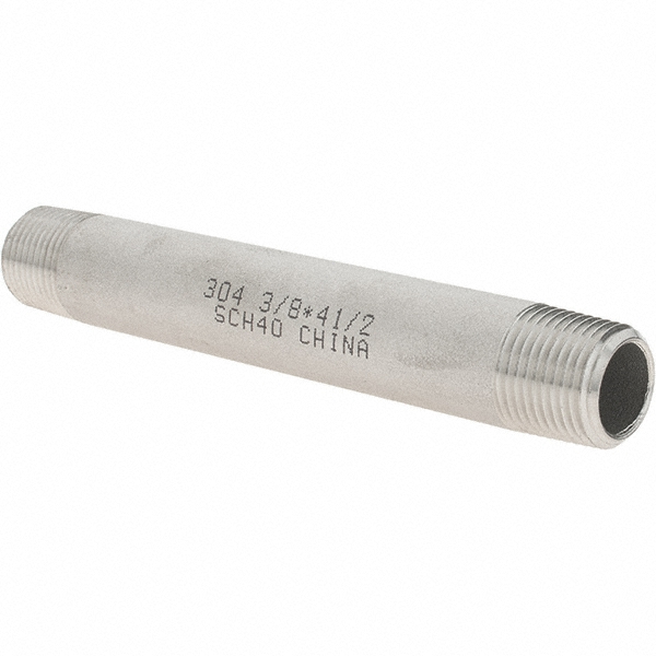 Value Collection Stainless Steel Pipe Nipple: 3/8" Pipe, Grade 304 & 304L - 4BN3/8*41/2