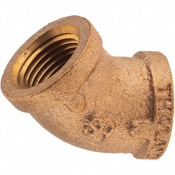 Merit Brass Brass Pipe 45 ° Elbow: 1/2" Fitting, Threaded, FNPT x FNPT, Class 125 - X102-08