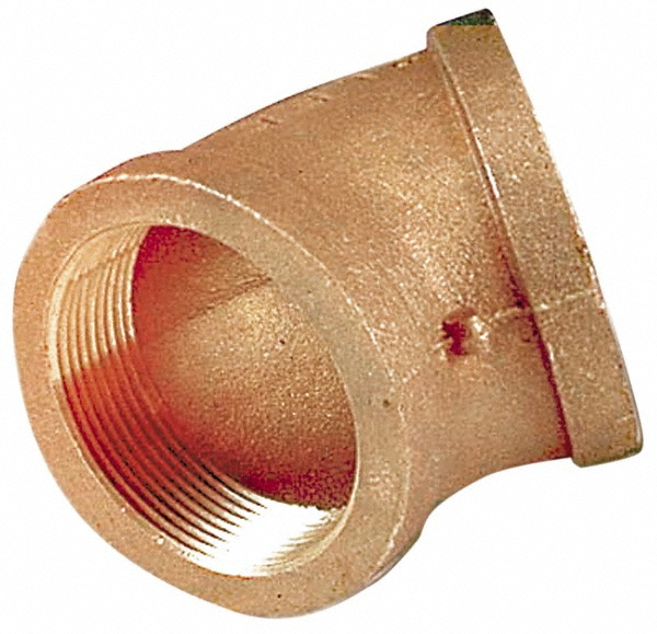 Merit Brass Brass Pipe 45 ° Elbow: 1/2" Fitting, Threaded, FNPT x FNPT, Class 125 - X102-08