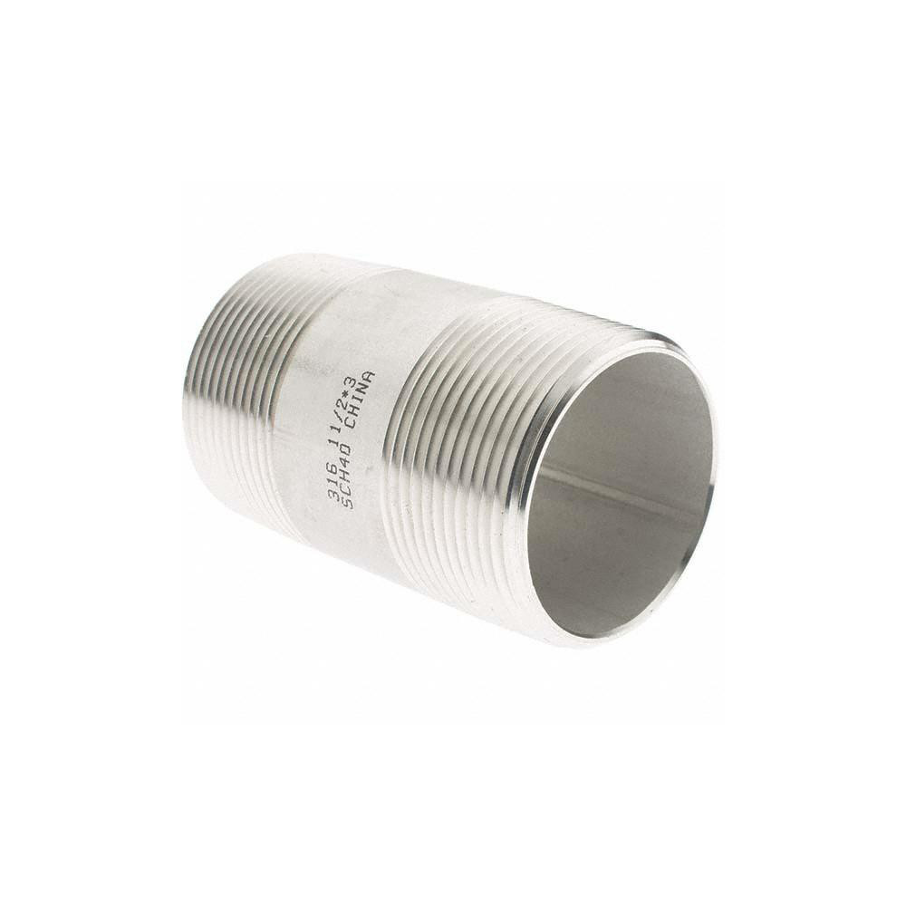 Value Collection Stainless Steel Pipe Nipple: 1-1/2" Pipe, Grade 316 & 316L - 6BN11/2*3