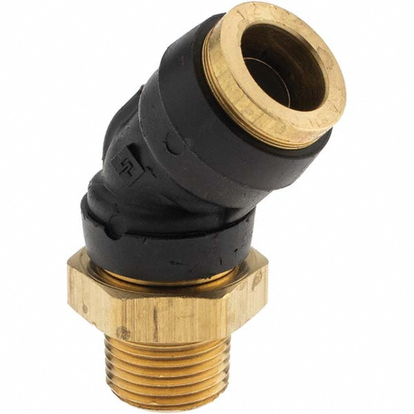 Parker Push-to-Connect Tube x MNPT x Tube x Male Fitting: 90 deg Swivel Elbow, 1/2" OD - PF-00060