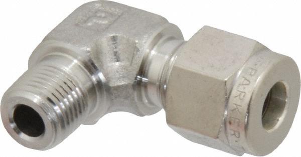 Parker Compression Tube Male Elbow: 1/4-18, 1/4" Tube OD, Compression x MNPT - 4MSEL4N-316