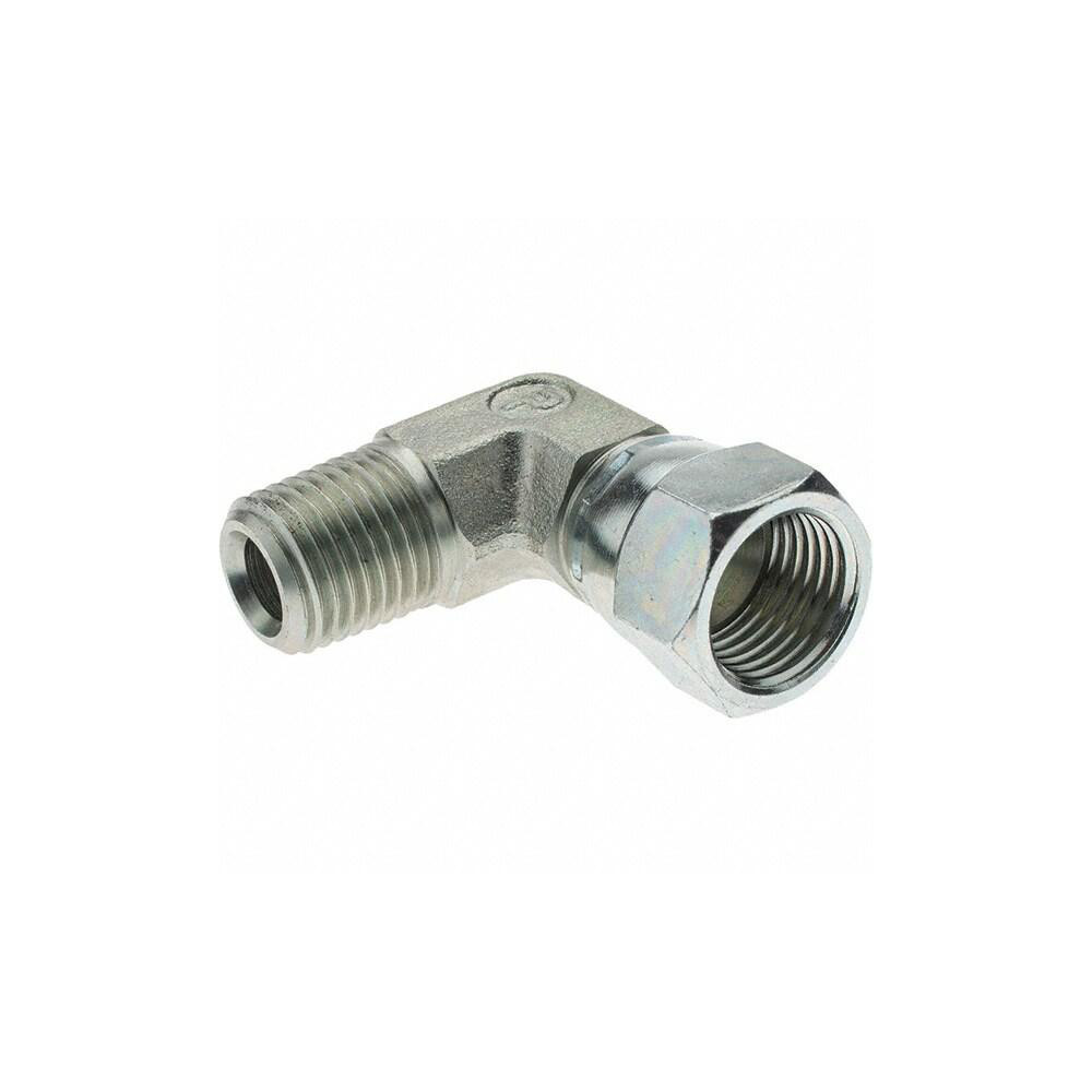Parker Steel Flared Tube 90 Deg Swivel Elbow: 3/8" OD, 37 deg Flared Angle - 6 X6EF-S