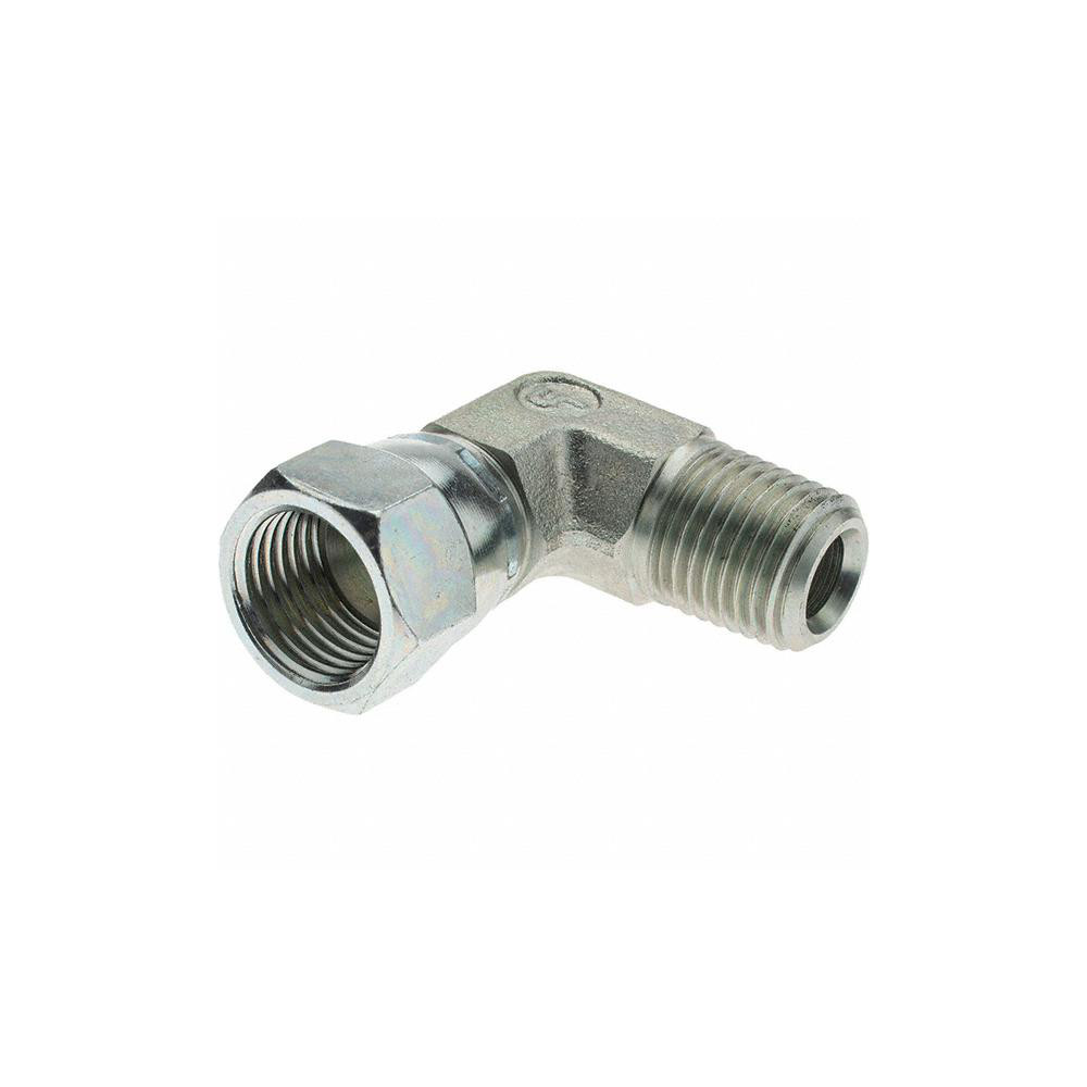 Parker Steel Flared Tube 90 Deg Swivel Elbow: 3/8" OD, 37 deg Flared Angle - 6 X6EF-S