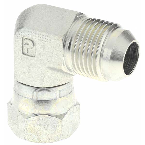 Parker Steel Flared Tube 90 Deg Swivel Elbow: 3/8" OD, 37 deg Flared Angle - 6 X6EF-S