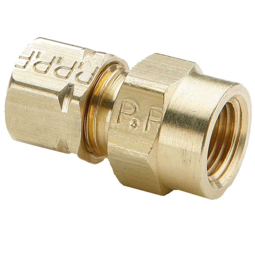 Parker Compression Tube Female Connector: 1/4-18, 1/4" Tube OD, Compression x FNPT - 66P-4-4