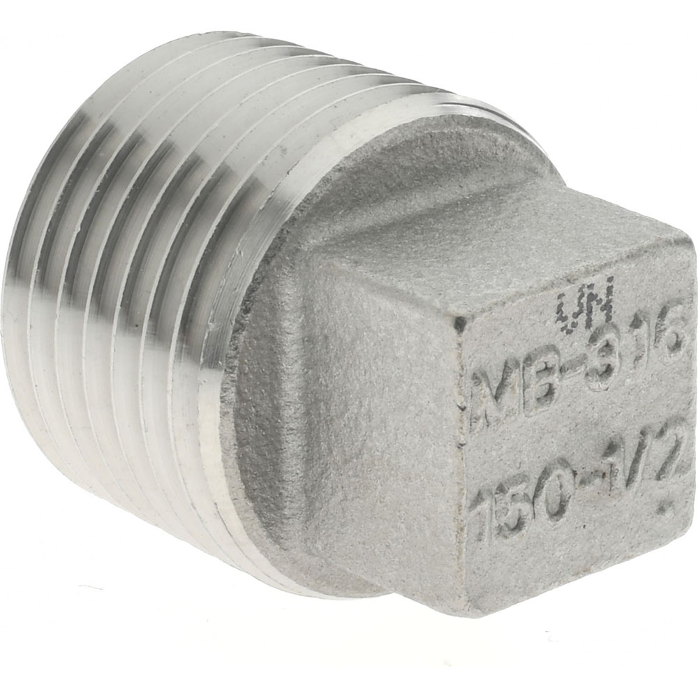 Merit Brass Pipe Square Head Plug: 1/2", 316 Stainless Steel - K617-08