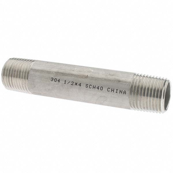 Value Collection Stainless Steel Pipe Nipple: 1/2" Pipe, Grade 304 & 304L - 4BN1/2*11/8